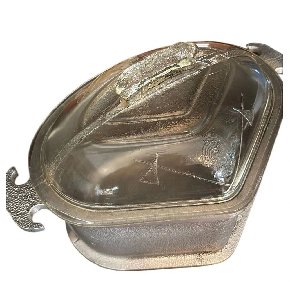 Guardian Service Cookware Hammered Aluminum Triangle Pot with Glass Lid Vintage